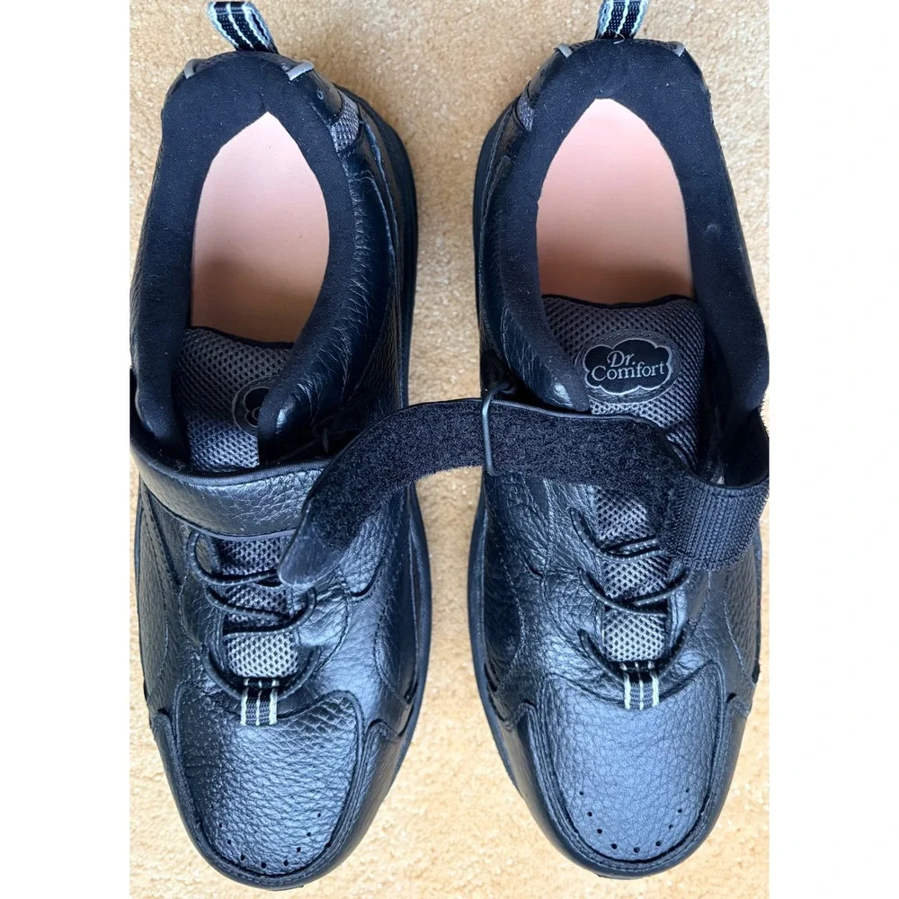 Dr Comfort Winner STK 5710 Black Leather Lace Up Hook and Loop Men's Shoes 12 XW